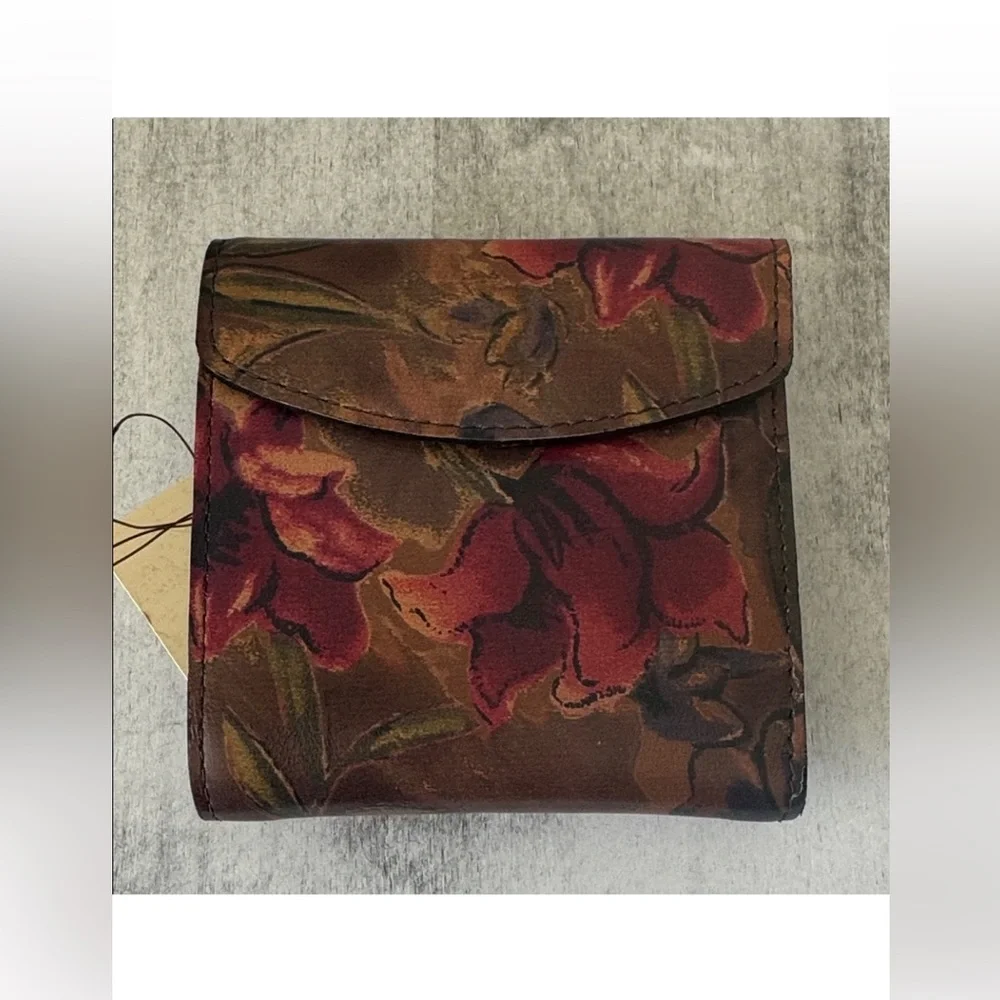PATRICIA NASH Reiti Bi-Fold Leather RFID Wallet Floral Sienna Sunset Red Brown